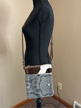 Myra Bag Brown and White Patterned Canvas Crossbody